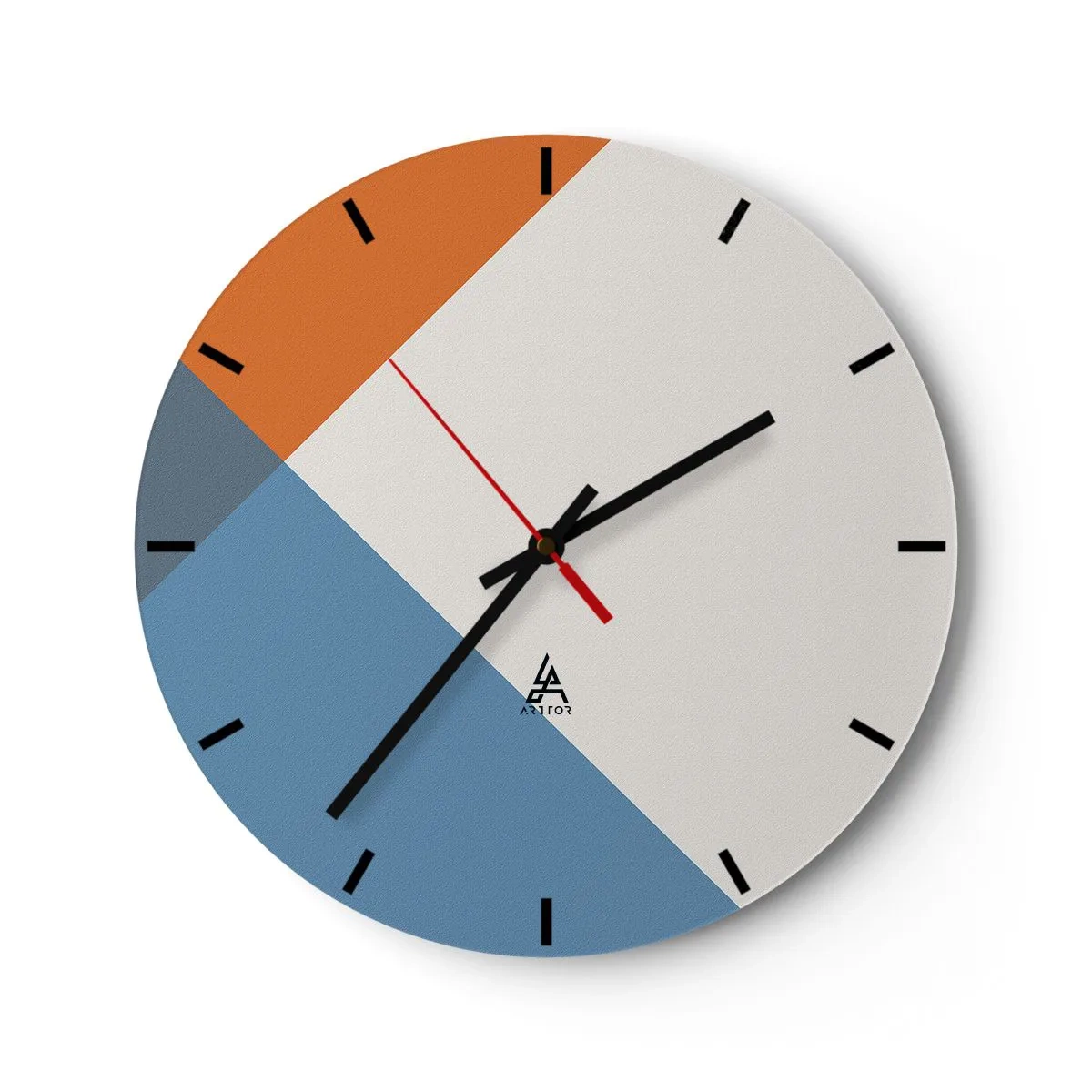 Wall clock - Clock on glass - Abstract geometric patterns in earthy and blue tones - 30x30cm - At an Angle… - Modern wall decoration for the living room, kitchen, and bedroom ARTTOR