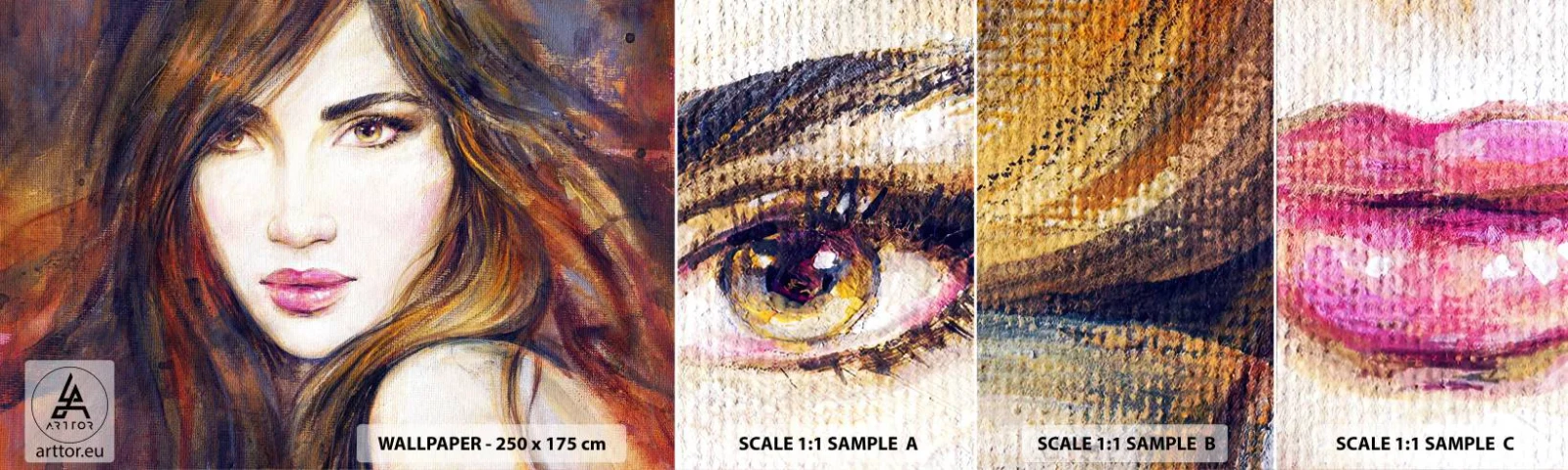 Photo Wallpaper Sample Standard Eco - Penny for Your Thoughts - Woman's Face, Portrait of a Woman, Hair - 100x30 cm