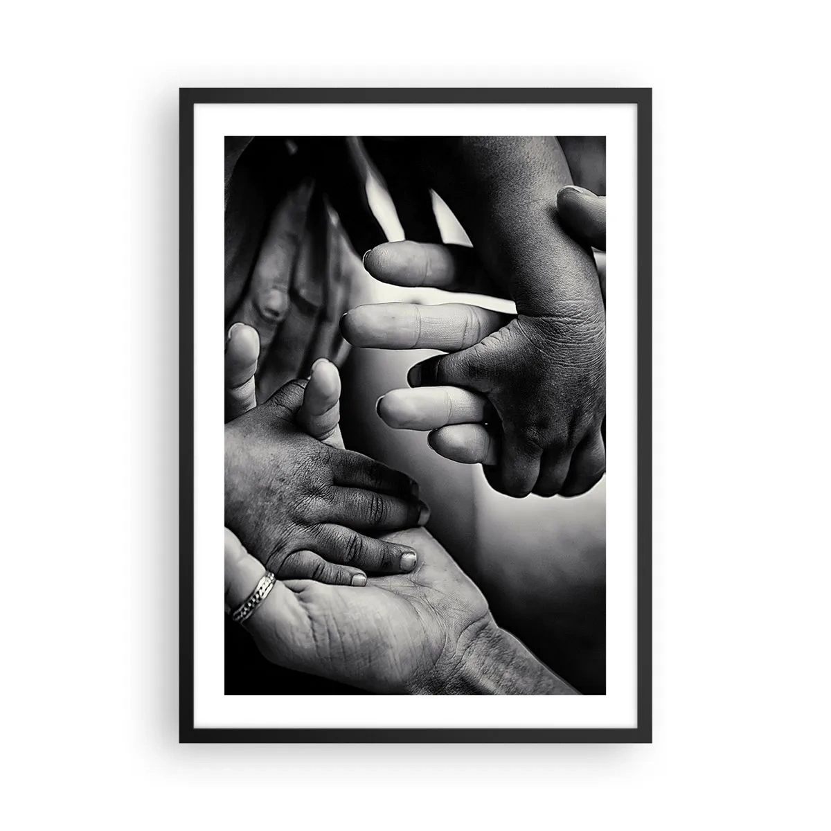 Poster in black frame - Black and white motif of hands symbolizing bond - 50x70cm - To be a Man - Modern wall decoration for the living room and bedroom ARTTOR