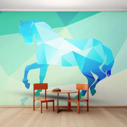Self-Adhesive Photo Wallpaper Deluxe Sticker - Geometrical Horse in Turuoise - Animals, Horse, Geometric Figure - 250x175 cm