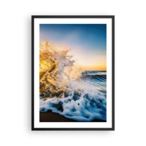 Poster in black frame - A dynamic sea wave crashing on the shore at sunset - 50x70cm - Playing with Sand - Modern wall decoration for the living room and bedroom ARTTOR
