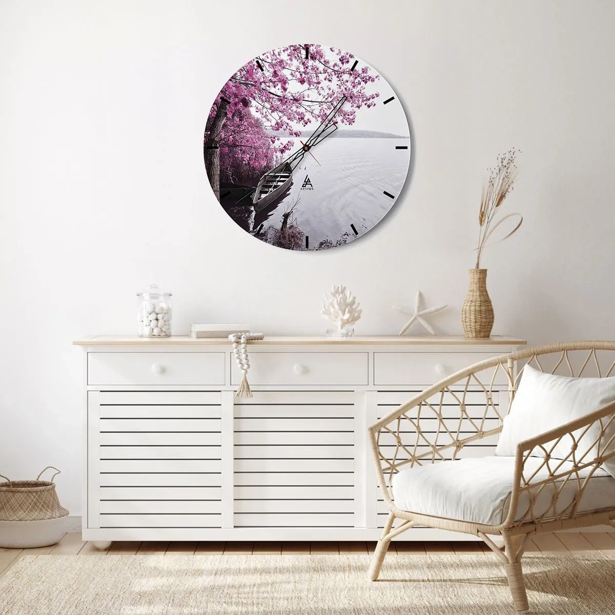 Wall clock - Clock on glass - In Pink Silence - 40x40 cm