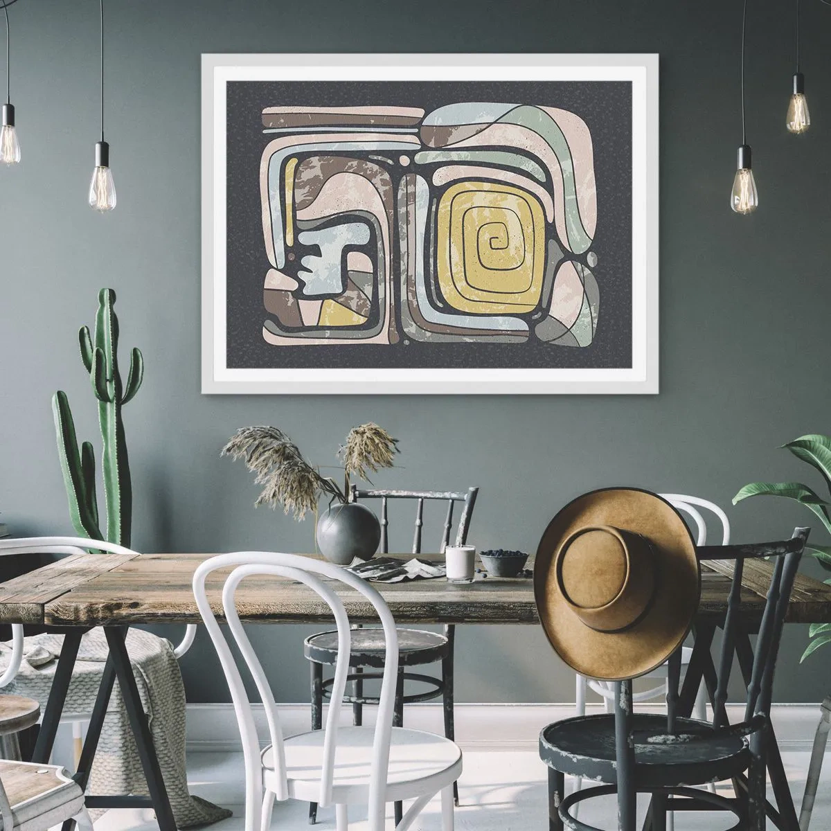 Poster in white frmae - Abstract in Precolumbian Style - 91x61 cm