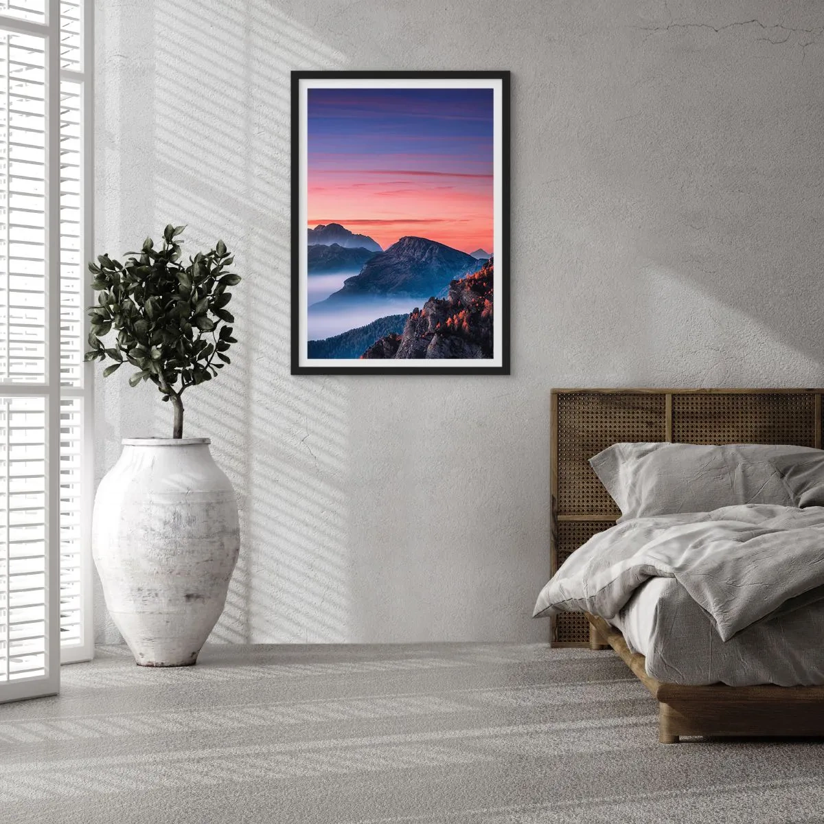 Poster in black frame - Picturesque mountain landscape at sunset - 50x70cm - Over the Valleys - Modern wall decoration for the living room and bedroom ARTTOR