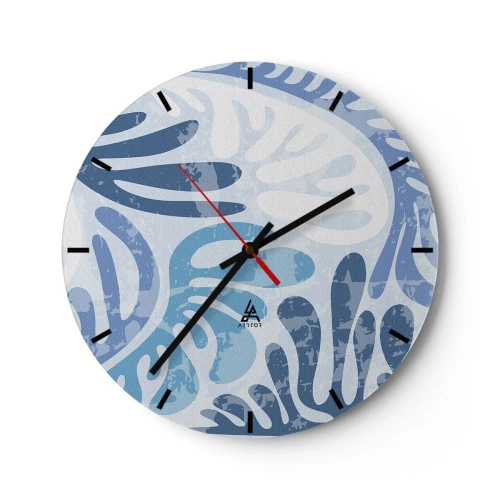 Wall clock - Clock on glass - Blue Ferns - 40x40 cm