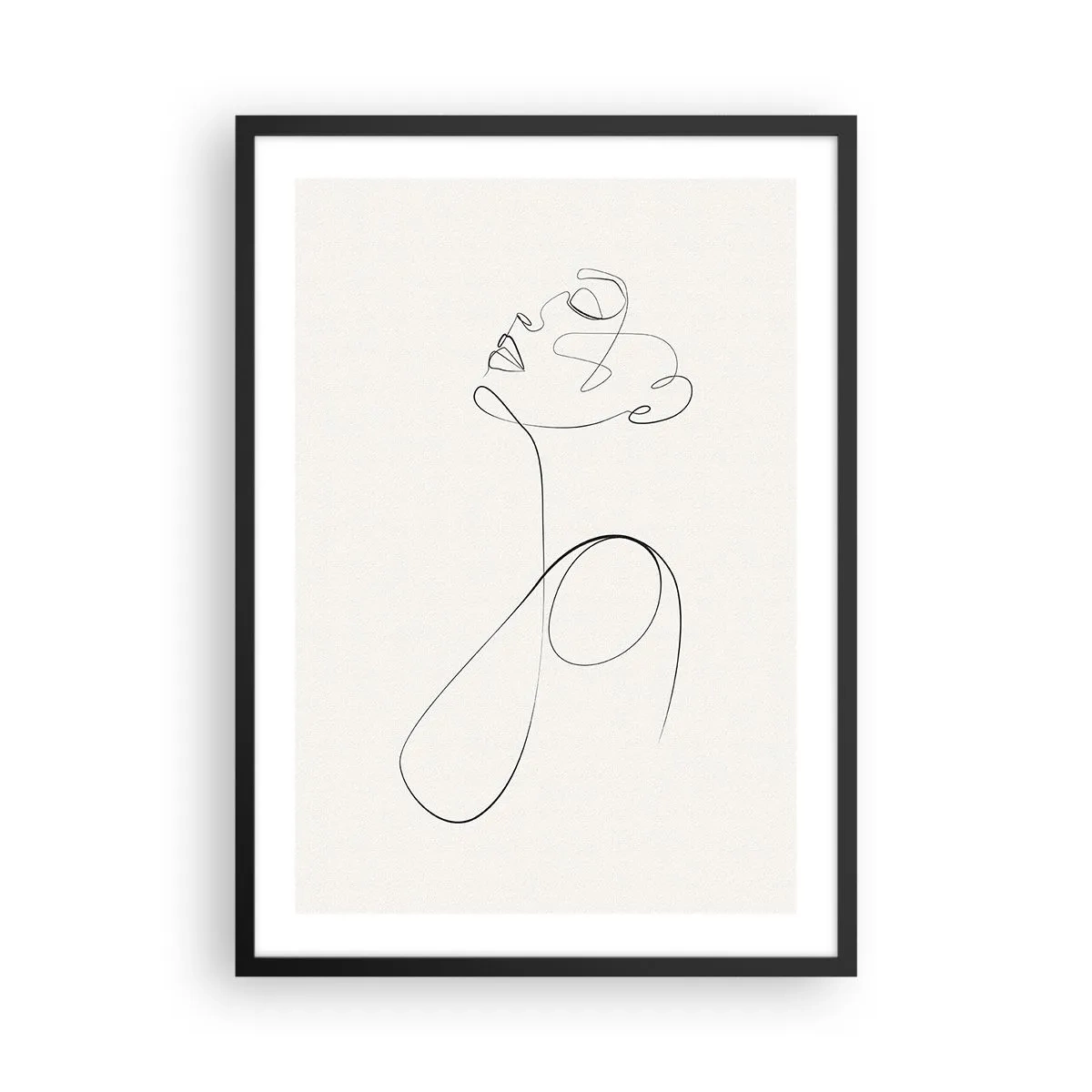 Poster in black frame - A minimalist line creating a woman's silhouette - 50x70cm - Entangled in Dreams - Modern wall decoration for the living room and bedroom ARTTOR