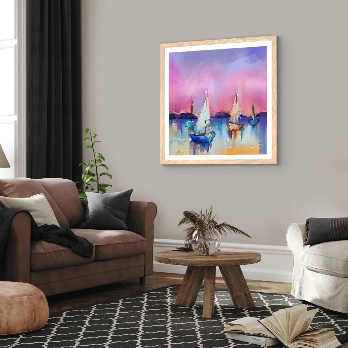 Poster in light oak frame - Direction: High Sees - 50x50 cm