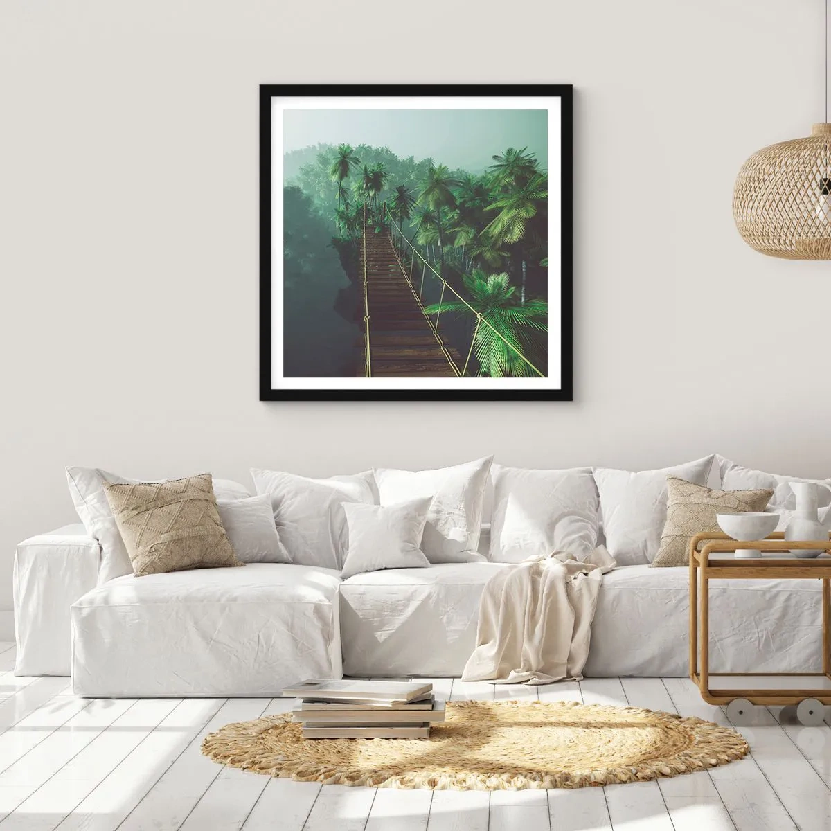 Poster in black frame - Hanging Bridge in the Green - 30x30 cm