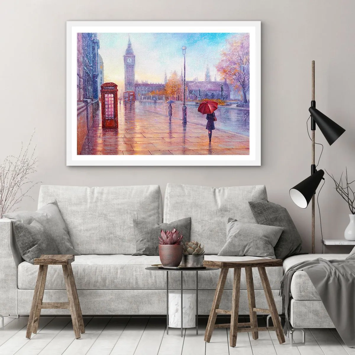 Poster in white frmae - London Autumn Day - 100x70 cm