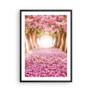 Poster in black frame - An avenue of cherry trees with a pink floral carpet - 50x70cm - Way to Heaven - Modern wall decoration for the living room and bedroom ARTTOR