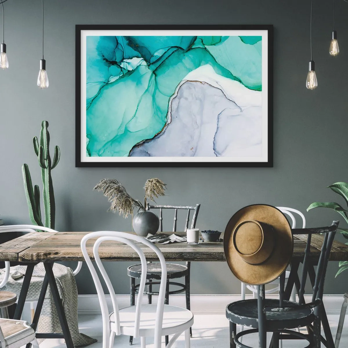 Poster in black frame - Study in Turquoise - 100x70 cm