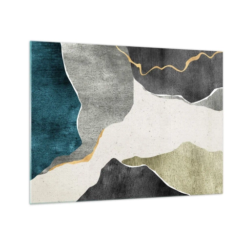 Glass picture - Abstract mosaic with organic shapes and a golden line - 70x50cm - Mosaic Composition with a Gold Thread - Modern wall decoration for the living room and bedroom ARTTOR