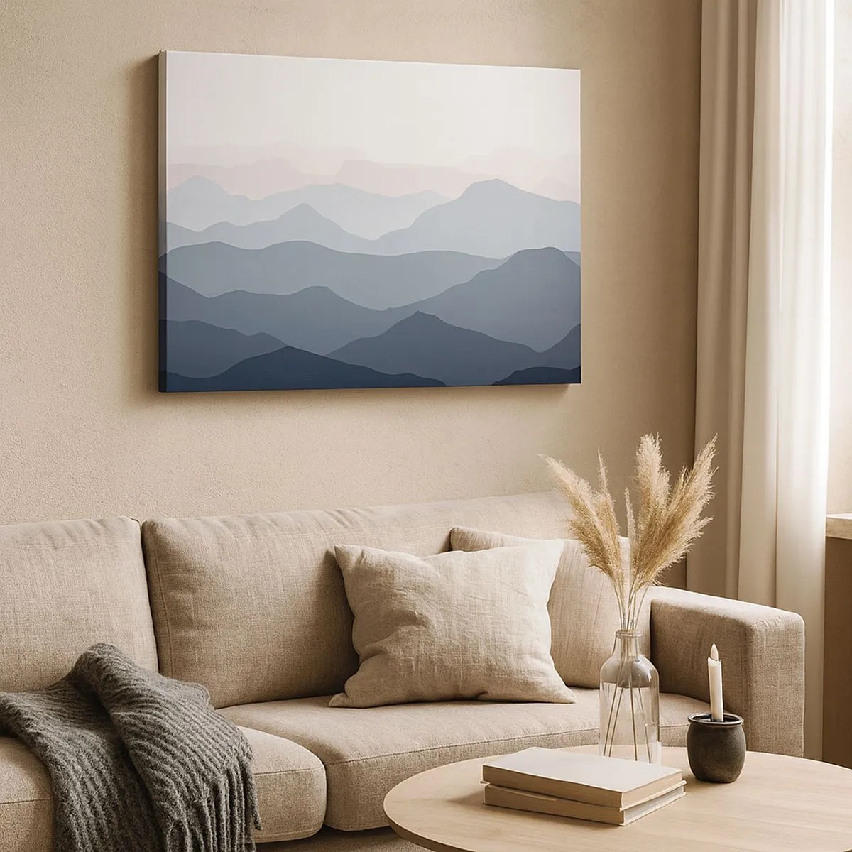Canvas picture - Subtle mountain layers in shades of gray and blue - 70x50cm - Mountain Waves - Modern wall decoration for the living room and bedroom ARTTOR