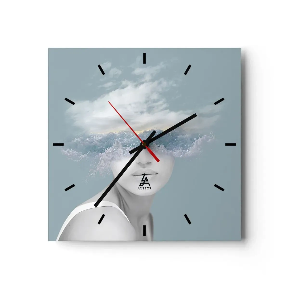 Wall clock - Clock on glass - With the Head In the Clouds - 40x40 cm