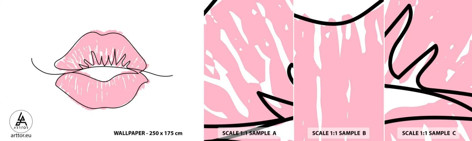 Photo Wallpaper Sample Self-Adhesive Deluxe Sticker - Ready for a Kiss? - Graphics, Pink lips, Piece - 100x30 cm