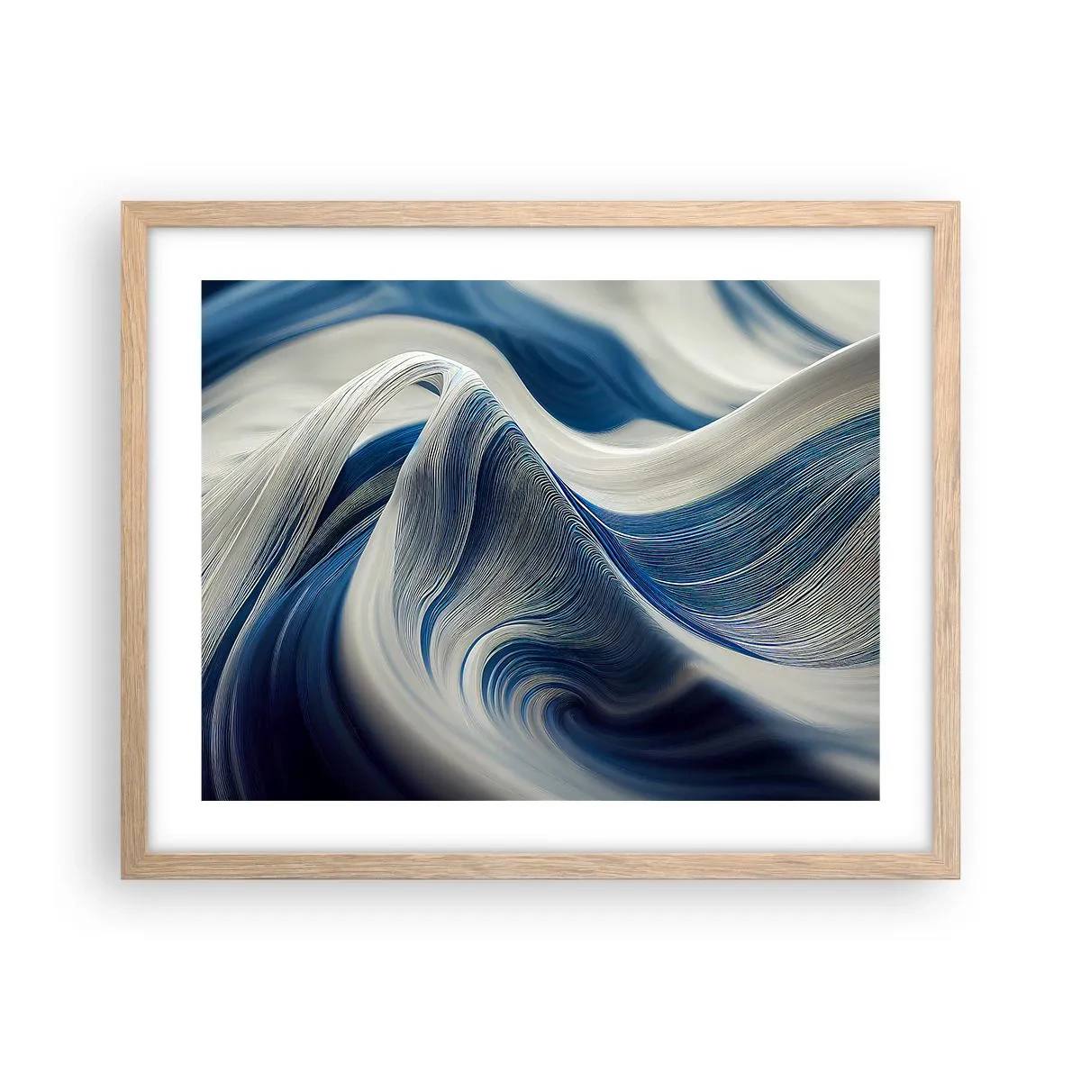 Poster in light oak frame - Fluidity of Blue and White - 50x40 cm