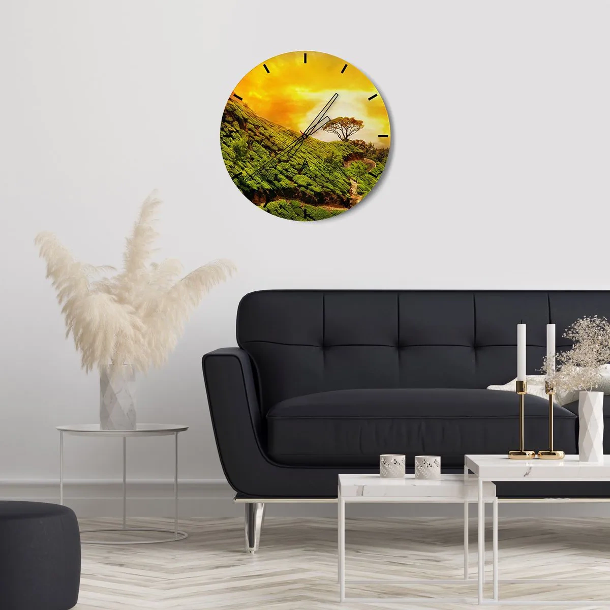 Wall clock - Clock on glass - Winding Path, Green Slope - 40x40 cm