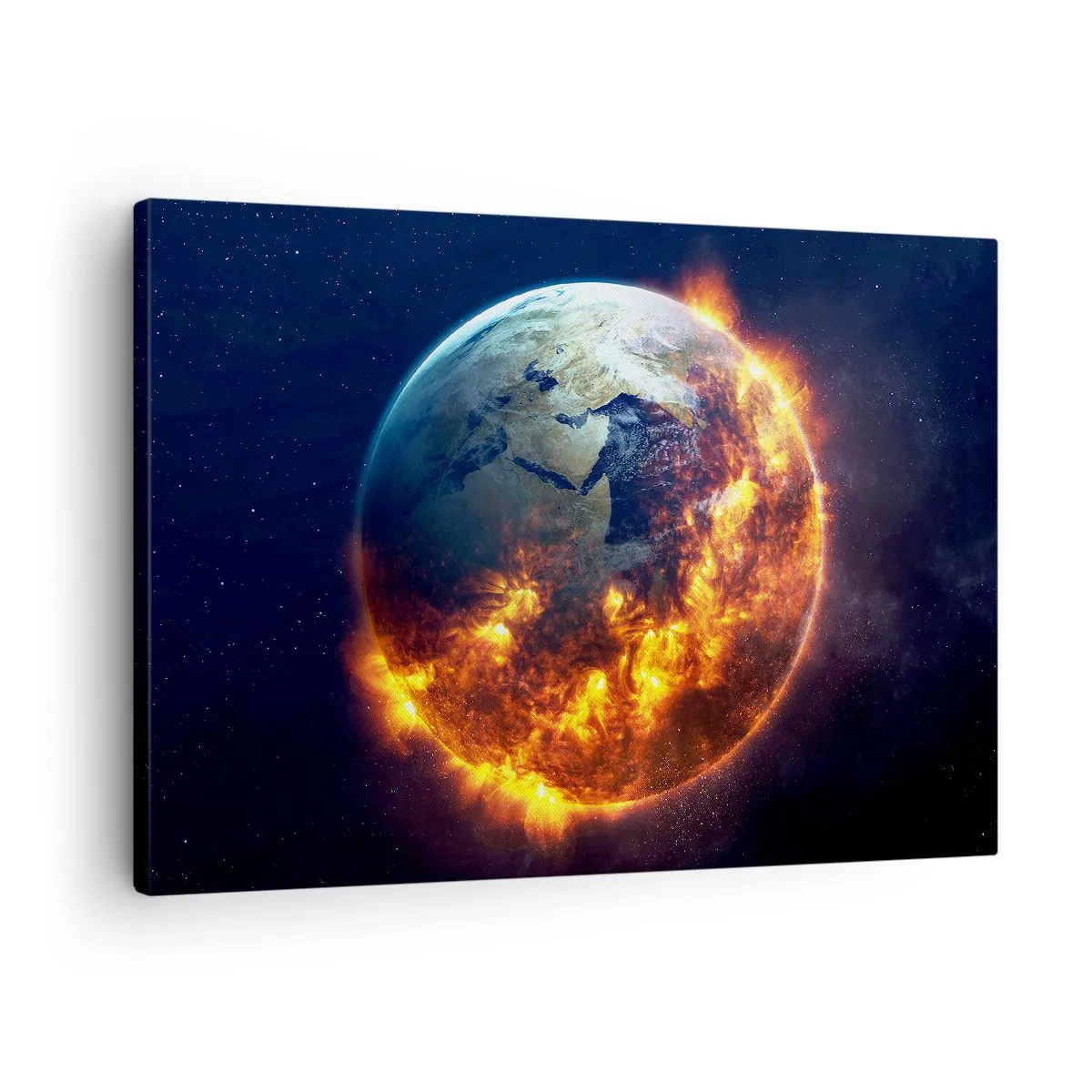 Canvas picture - Planet Earth on fire in outer space - 70x50cm - Flame of Apocalypse - Modern wall decoration for the living room and bedroom ARTTOR
