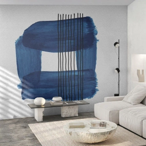 Photo Wallpaper Premium Canvas - Blue and Black Composition - Abstraction, Piece, Modern Art - 300x210 cm