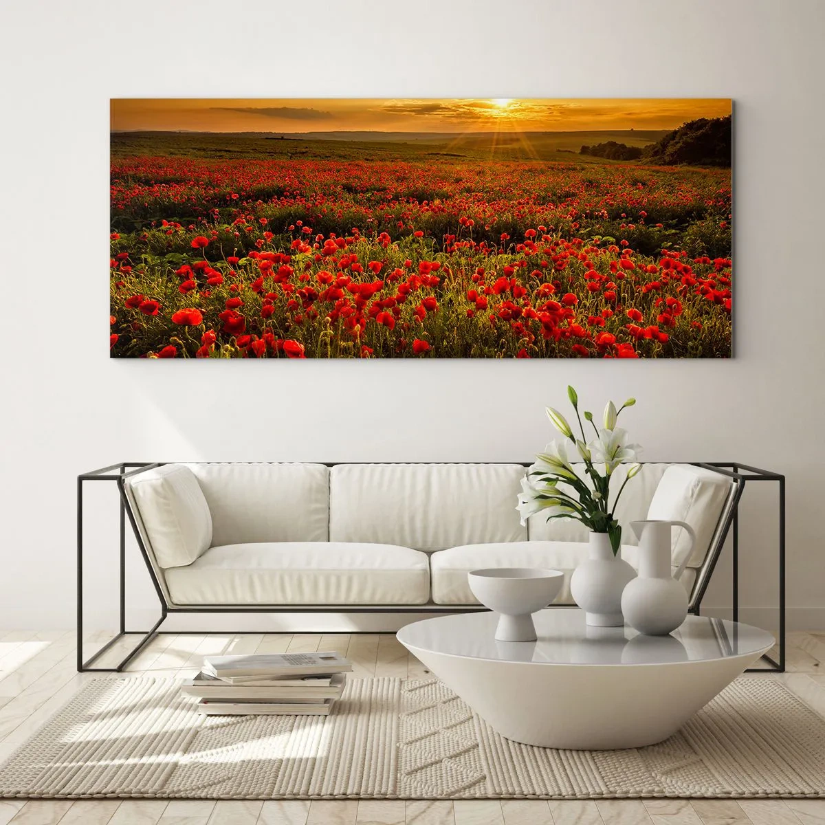 Glass picture - In the Meadow, among Flood of Flowers - 90x30 cm