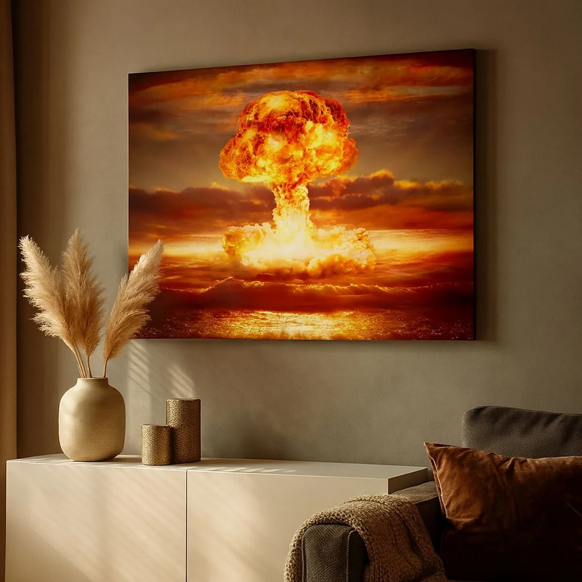 Canvas picture - Mushroom cloud explosion against the backdrop of a sunset - 70x50cm - And the End Will Come - Modern wall decoration for the living room and bedroom ARTTOR