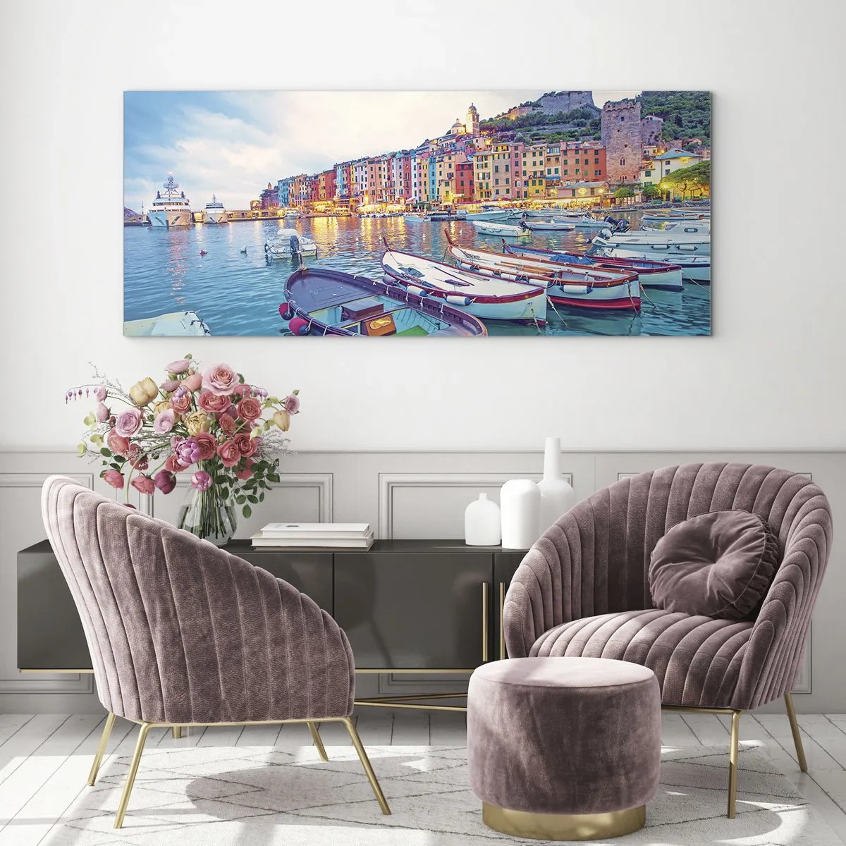 Glass picture - Colourful Evening in a Port - 100x40 cm