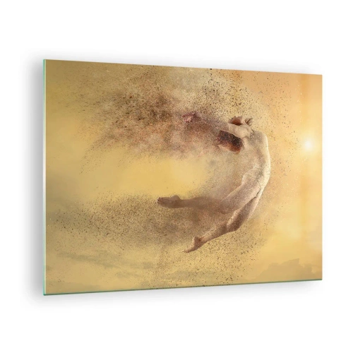 Glass picture - A dancer in a dynamic composition against a golden background - 70x50cm - In Dancing Exaltation - Modern wall decoration for the living room and bedroom ARTTOR