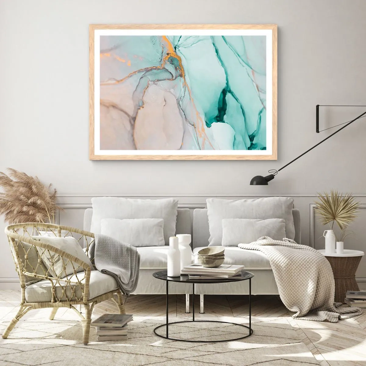 Poster in light oak frame - Dance of Shapes and Colours - 100x70 cm