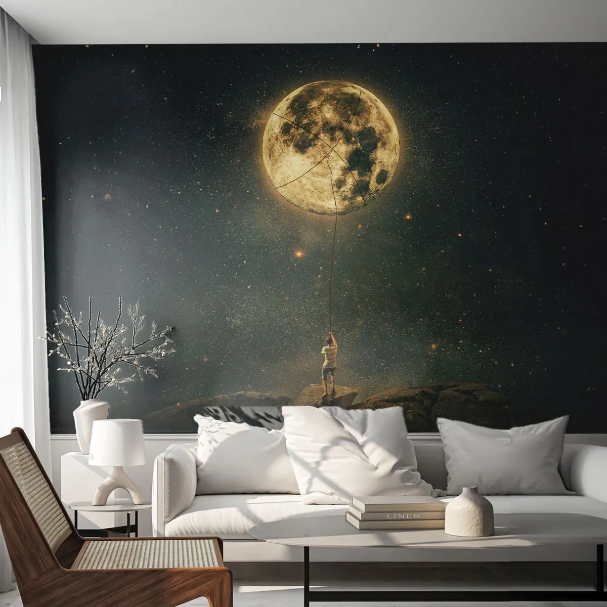 Photo Wallpaper Premium Sand - One that Stole the Moon - Moon, Stars, Imagination - 100x70 cm