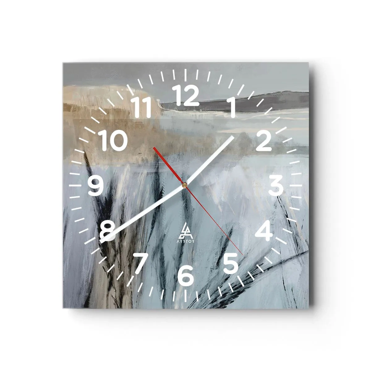 Wall clock - Clock on glass - Winter Fields - 30x30 cm