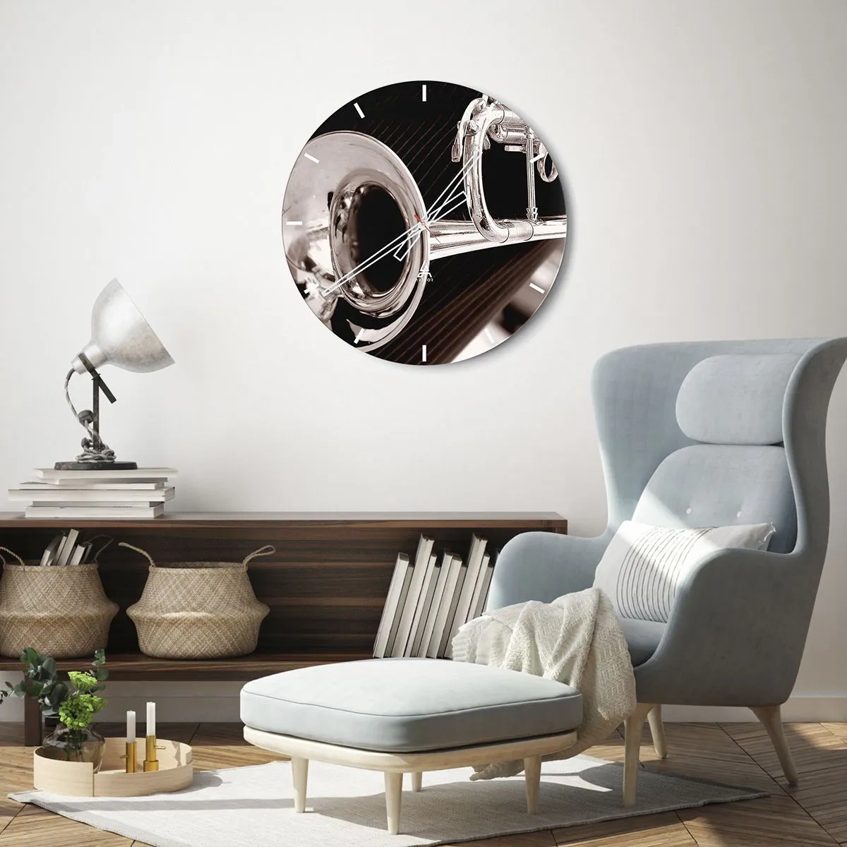 Wall clock - Clock on glass - Musical Journey to the 30-ies - 40x40 cm