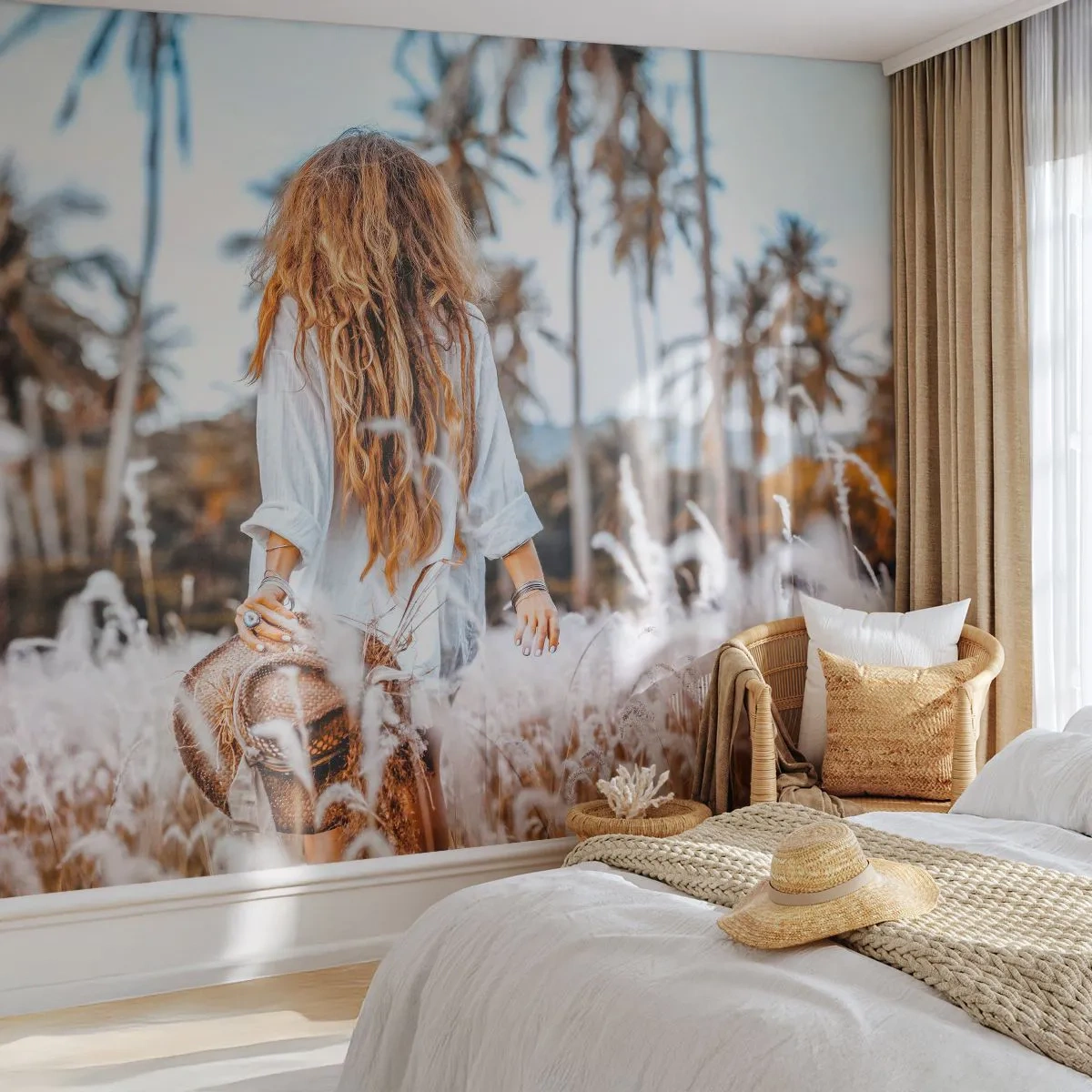 Photo Wallpaper Premium Canvas - Born from Grass Fluff - Woman, Vintage, Boho - 350x256 cm