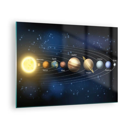 Glass picture - The solar system with planets and stars in the background - 70x50cm - One in Ten - Modern wall decoration for the living room and bedroom ARTTOR