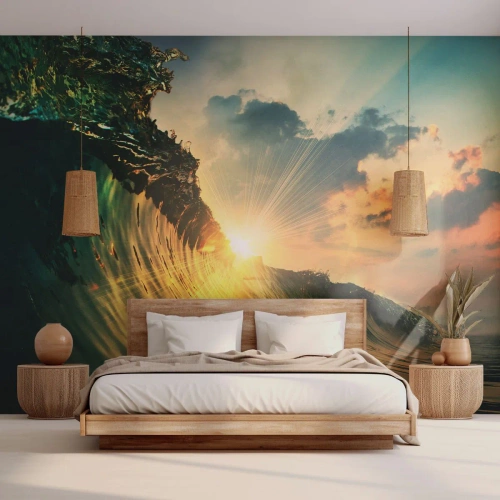 Photo Wallpaper Premium Canvas - Surfer, Where Are You? - Sea wave, Rays of the sun, Nature - 500x350 cm