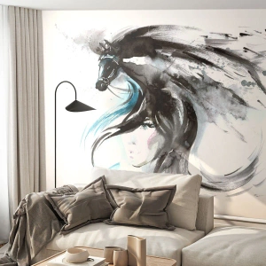 Self-Adhesive Photo Wallpaper Deluxe Sticker - Gallop of a Black Prince - Animals, Horse, Graphics - 450x315 cm