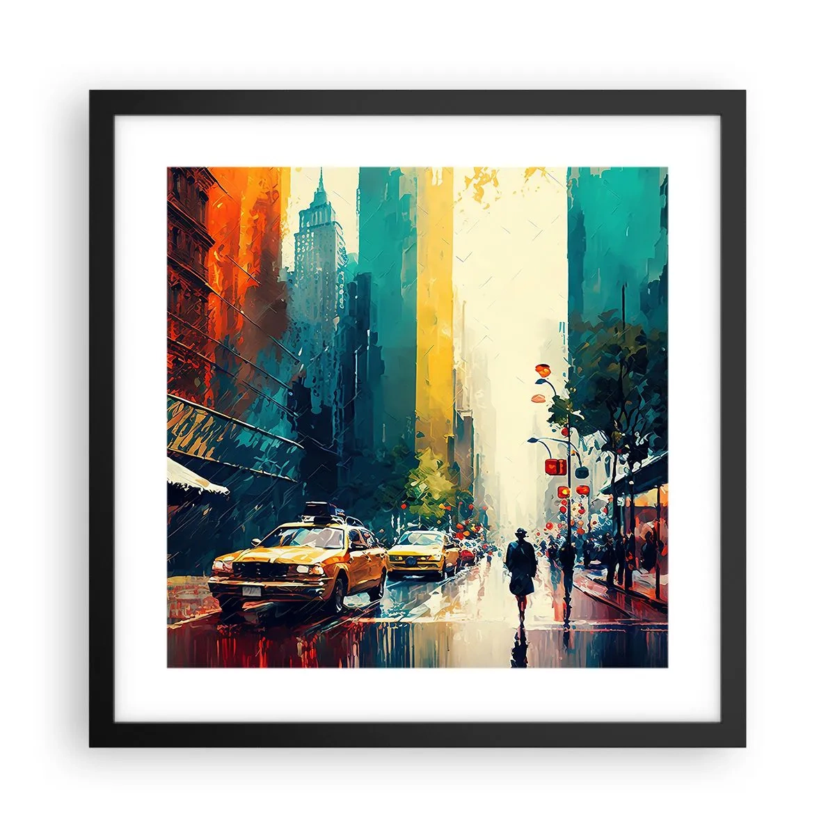 Poster in black frame - New York - Even Rain Is Colourful - 40x40 cm