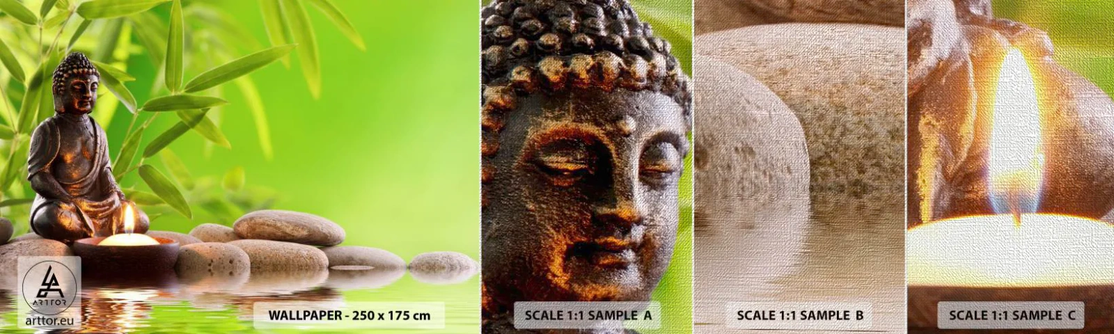 Photo Wallpaper Sample Premium Canvas - Life Is Beautiful - Buddha, Bamboo, Spa - 100x30 cm