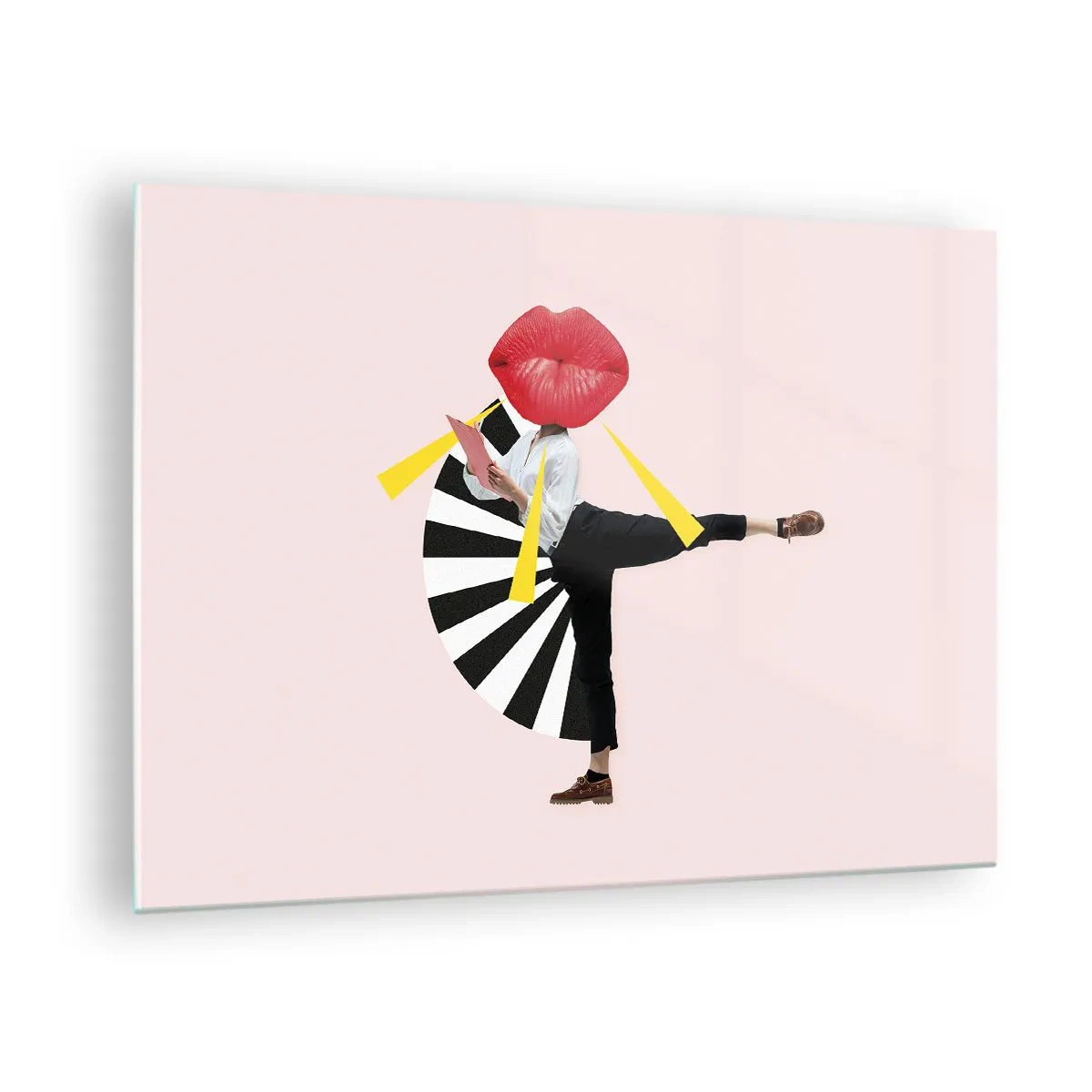 Glass picture - A surreal pop art composition featuring a character with a big mouth against a pink background. - 70x50cm - Surrealistic Pop-Art. - Modern wall decoration for the living room and bedroom ARTTOR