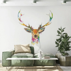 Photo Wallpaper Premium Canvas - Deer Bathed in Colour - Abstraction, Animals, Deer - 350x256 cm