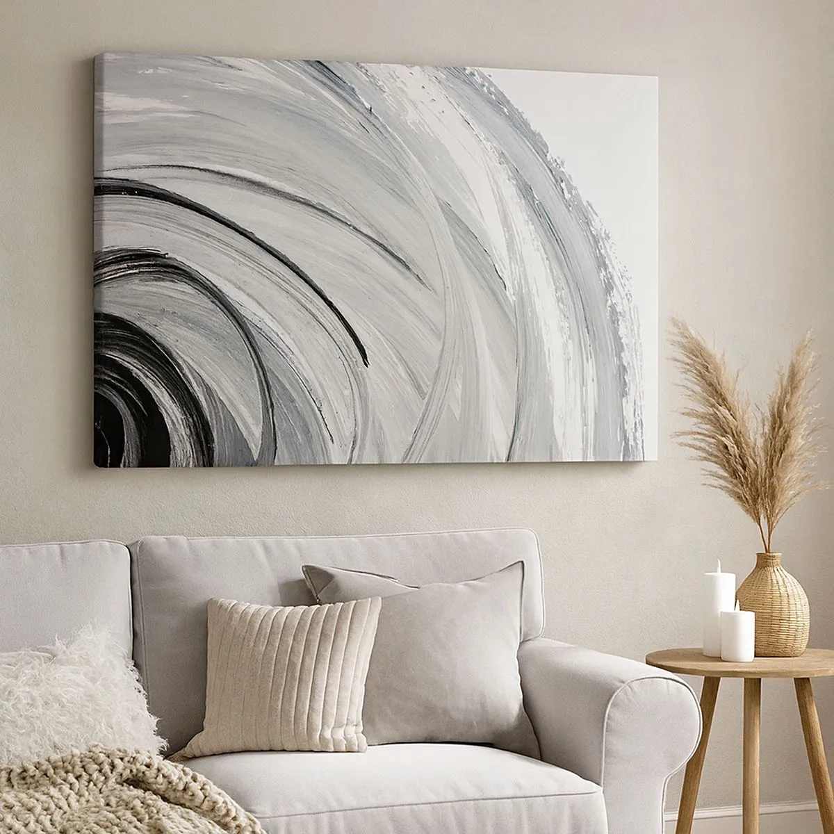 Canvas picture - A monochromatic swirl in shades of gray and black - 70x50cm - Orbital Composition - Modern wall decoration for the living room and bedroom ARTTOR