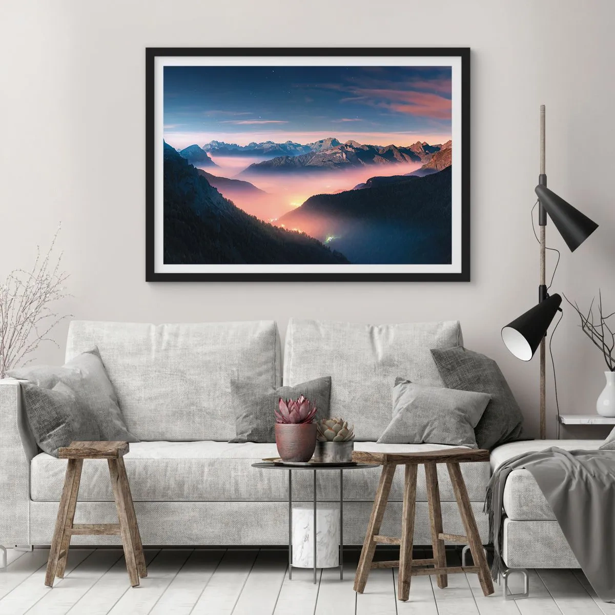 Poster in black frame - Light in the Valleys - 50x40 cm