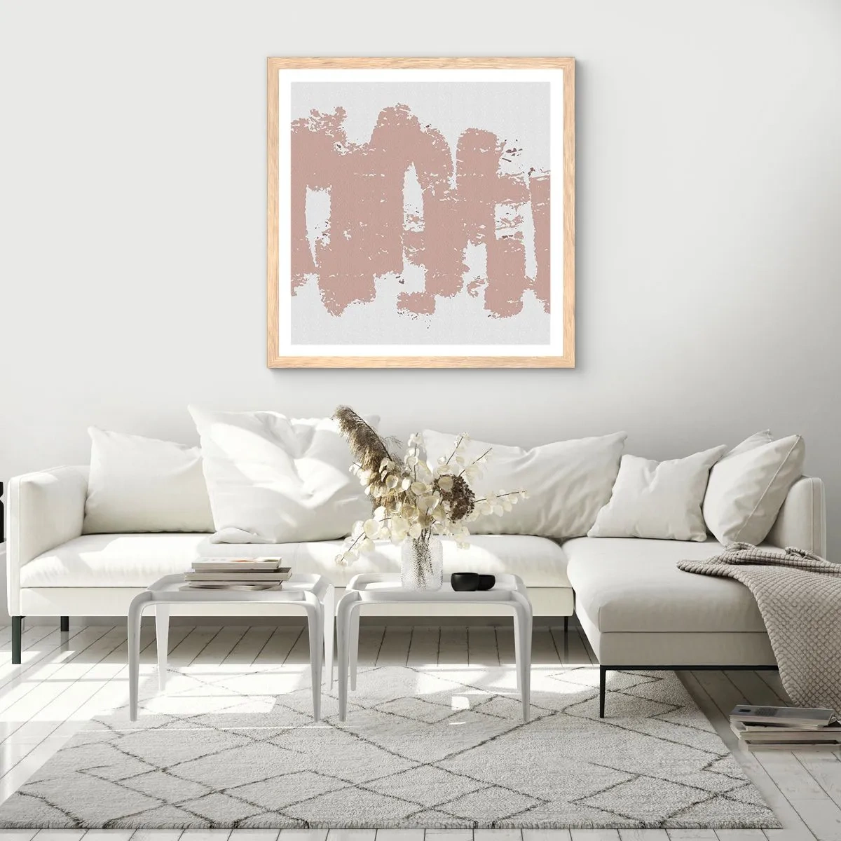Poster in light oak frame - Abstract in Delicate Pink - 40x40 cm