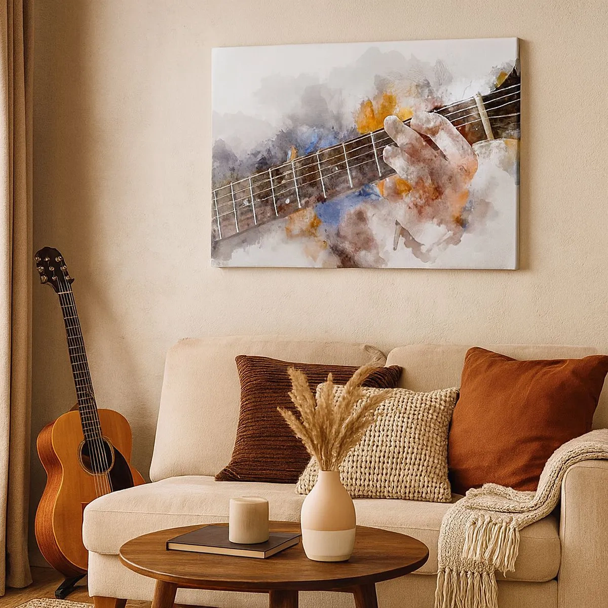 Canvas picture - Abstract image of a hand playing the guitar - 70x50cm - Poetry Between Strings - Modern wall decoration for the living room and bedroom ARTTOR