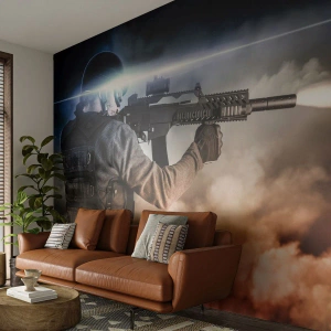 Photo Wallpaper Premium Sand - Simply a Hero - Military, Weapon, Soldier - 100x70 cm