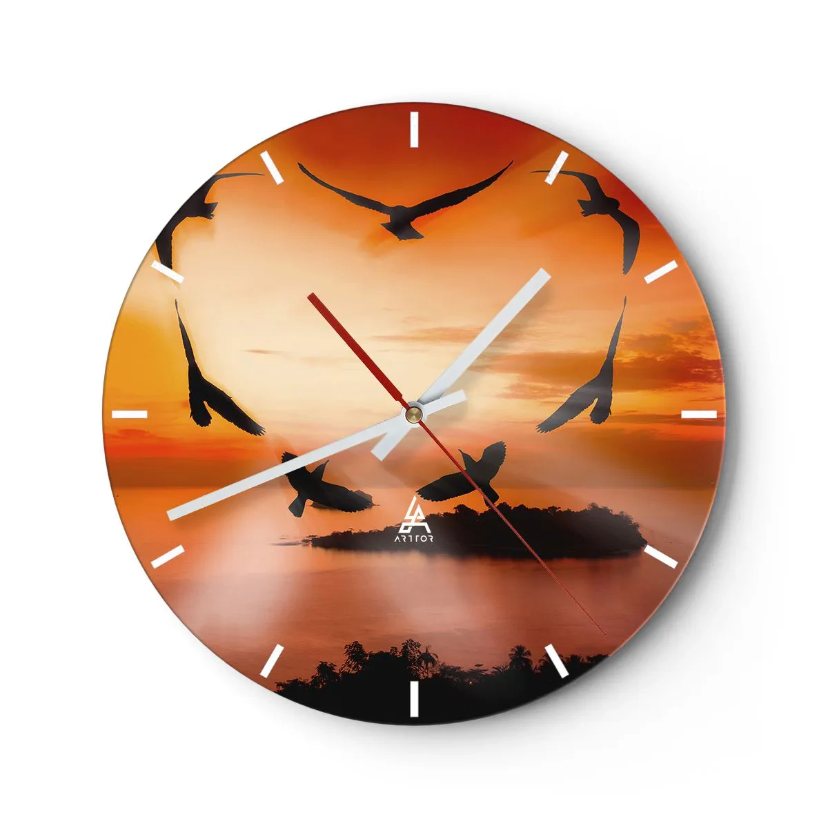 Wall clock - Clock on glass - Love the World Like Birds - 40x40 cm
