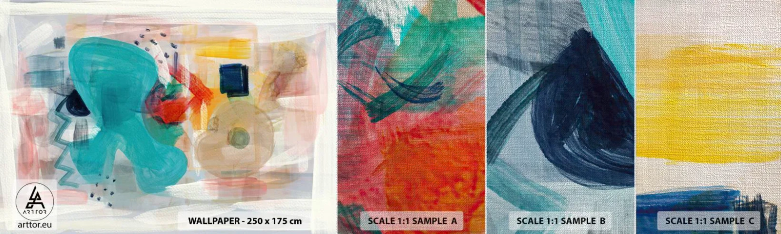 Photo Wallpaper Sample Premium Canvas - Colourful Game - Abstraction, Paints, Piece - 100x30 cm