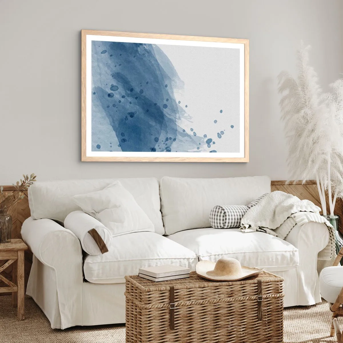 Poster in light oak frame - Blue Tulle - 100x70 cm