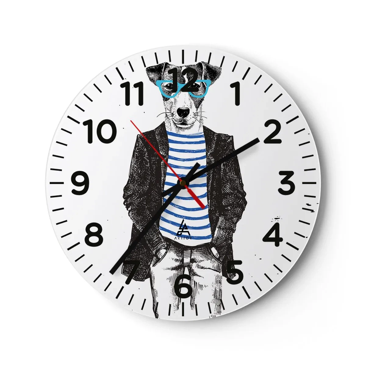 Wall clock - Clock on glass - Gentleman Dog - 30x30 cm
