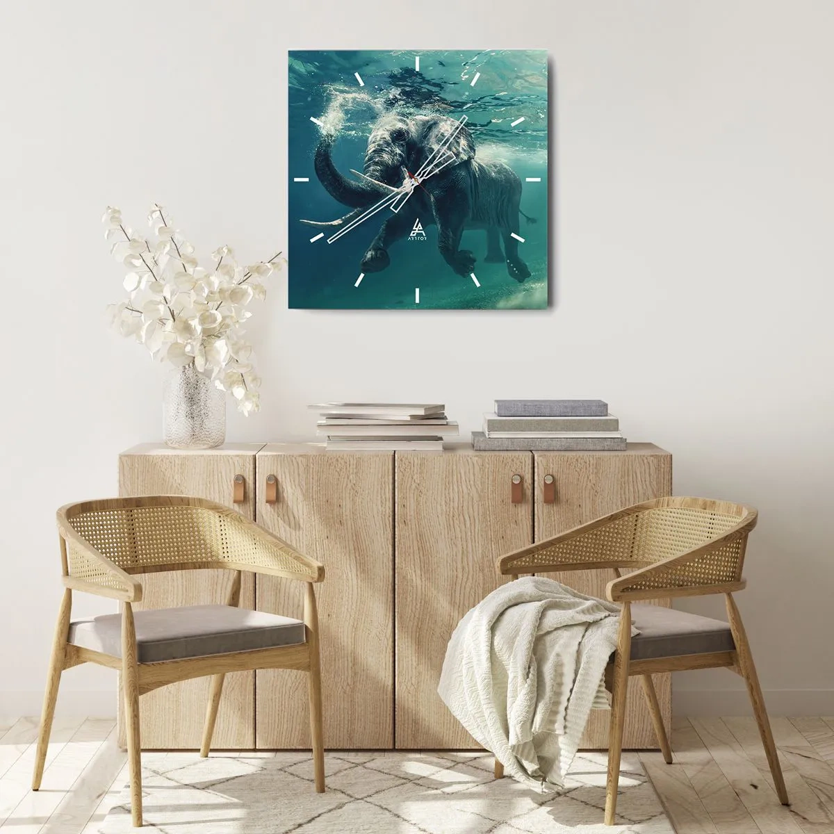 Wall clock - Clock on glass - Everyone Likes to Swim - 30x30 cm