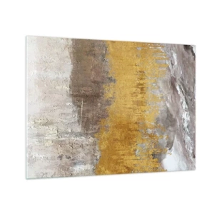 Glass picture - Golden and earthy structures create dynamic abstraction - 70x50cm - Golden Blast - Modern wall decoration for the living room and bedroom ARTTOR